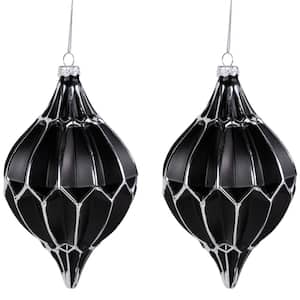 5 in. Matte Black and Silver Finial Christmas Glass Ornaments (Set of 2)