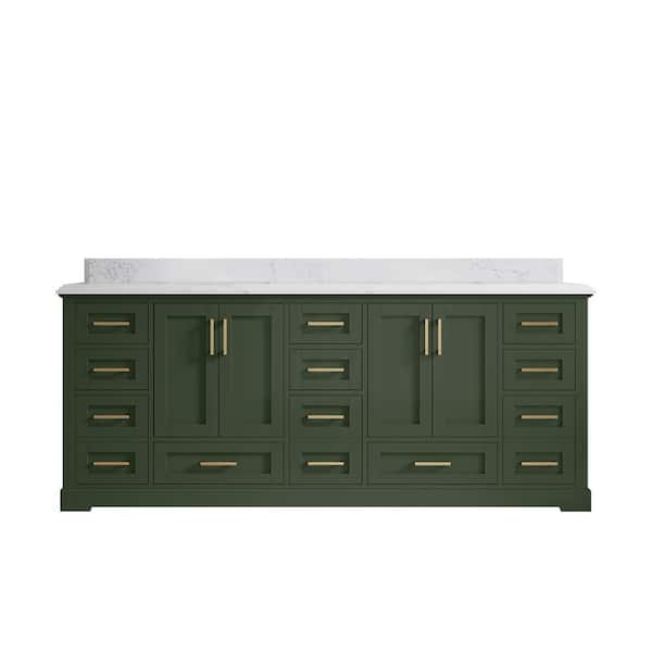 Willow Collections Boston 84 in. W x 22 in. D x 36 in. H Double Sink Bath Vanity in Pewter Green with 1.5 in. Empira White Quartz Top