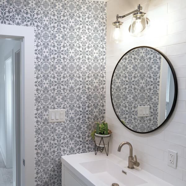 Sterling Grey Ornamental Tile Vinyl Peel and Stick Wallpaper Roll (Covers 28 sq. ft.)