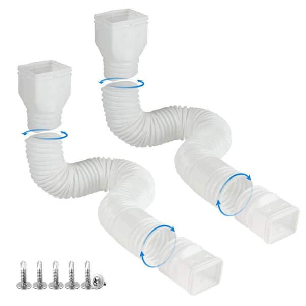 21 in. White Polypropylene Flexible Drain Downspout Extension, Extended to 68 in. (2-Pack)