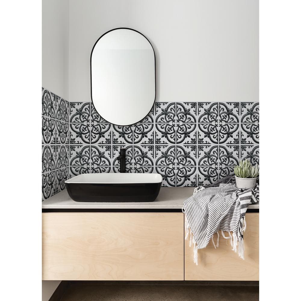 20'' Black and White PVC Gothic Peel and Stick Tile