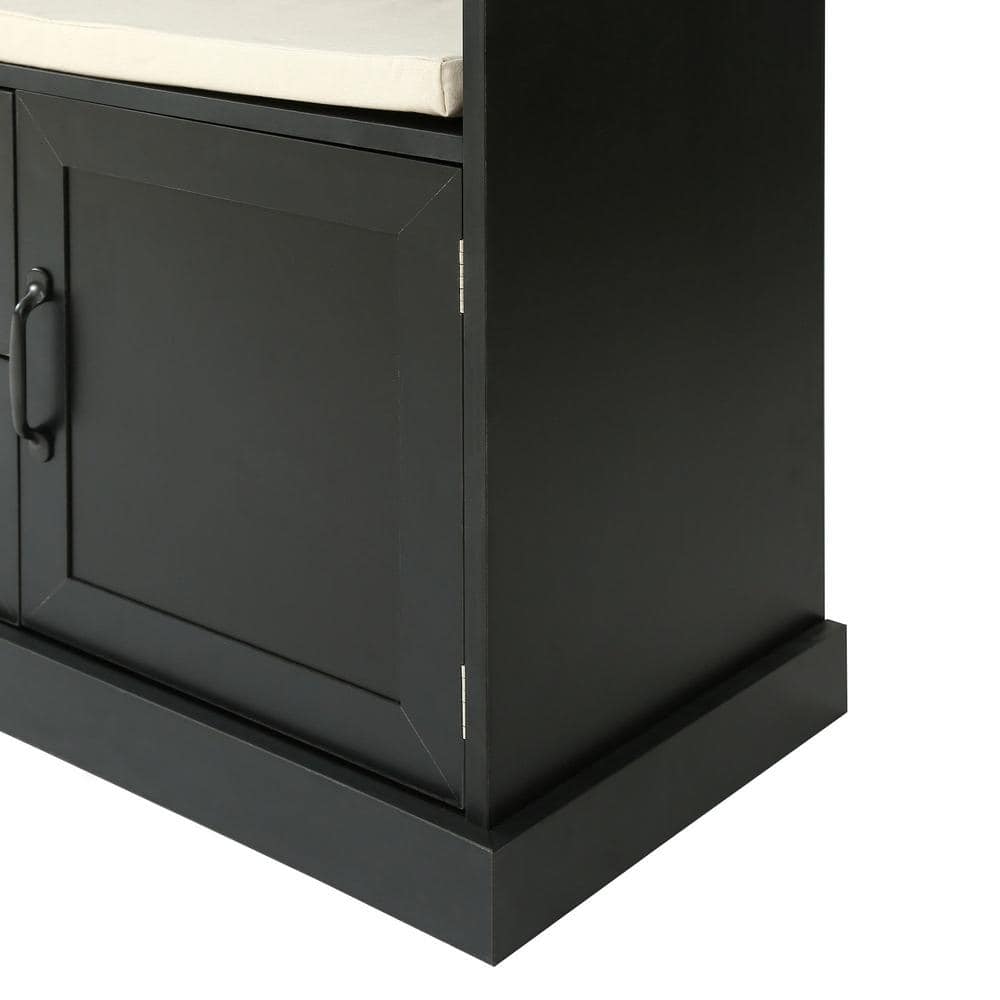 Black Particle Board Hall Tree with Storage Bench and Hooks