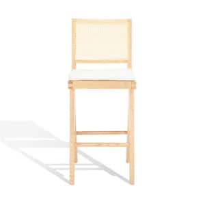 Colette Rattan 44.4 in. Natural Ash Wood Barstool with Linen