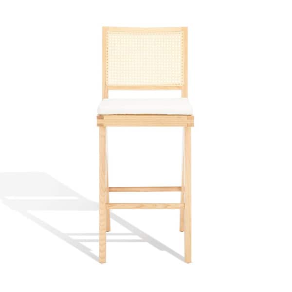 SAFAVIEH Colette Rattan 44.4 in. Natural Ash Wood Barstool with Linen