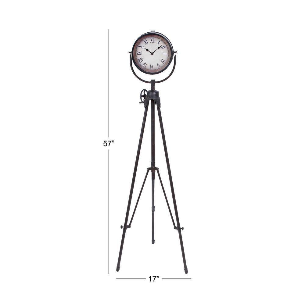 57" Black Metal Industrial Tripod Mantel Clock