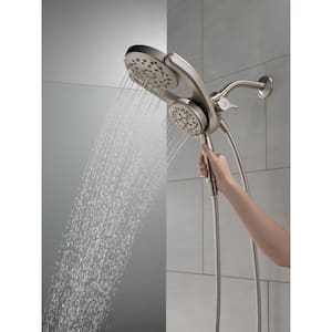 HydroRain Two-in-One 4-Spray Patterns 6 in. Wall Mount Dual Shower Heads with MagnaTite in SpotShield Brushed Nickel