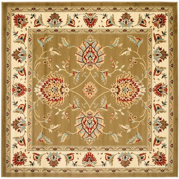 SAFAVIEH Lyndhurst Green/Ivory 7 ft. x 7 ft. Square Floral Geometric Border Area Rug