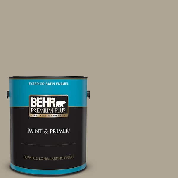 BEHR PREMIUM PLUS 1 gal. Home Decorators Collection #HDC-NT-14 Smoked Tan Satin Enamel Exterior Paint & Primer