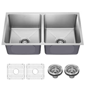 Fairlane 33-Undermount Double Bowl 18-Gauge Stainless Steel Kitchen Sink