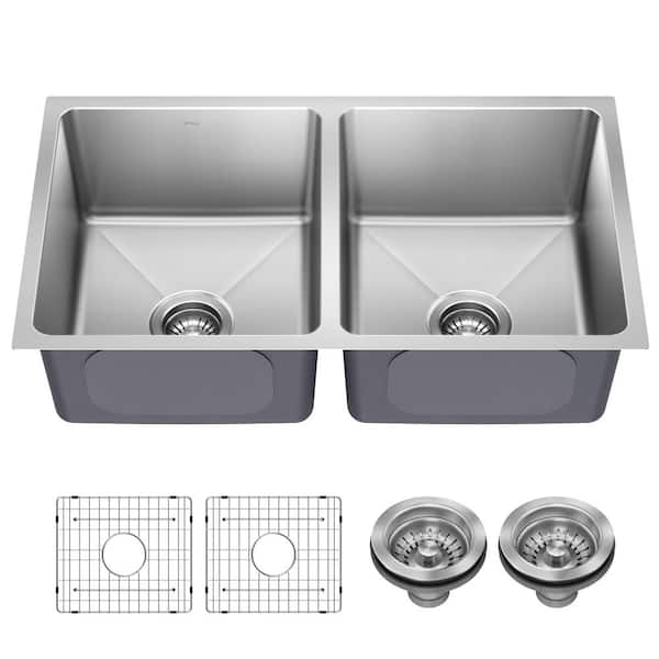 KRAUS Fairlane 33-Undermount Double Bowl 18-Gauge Stainless Steel Kitchen Sink