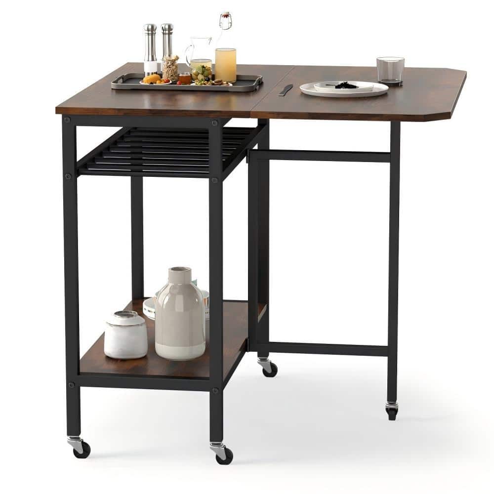 Folding Drop Leaf Dining Table with Wine Rack Drawers Cabinets and Lockable Wheels price history on PriceWatchPro