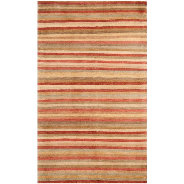 Tibetan 4 ft. x 6 ft. Rust/Beige Striped Area Rug