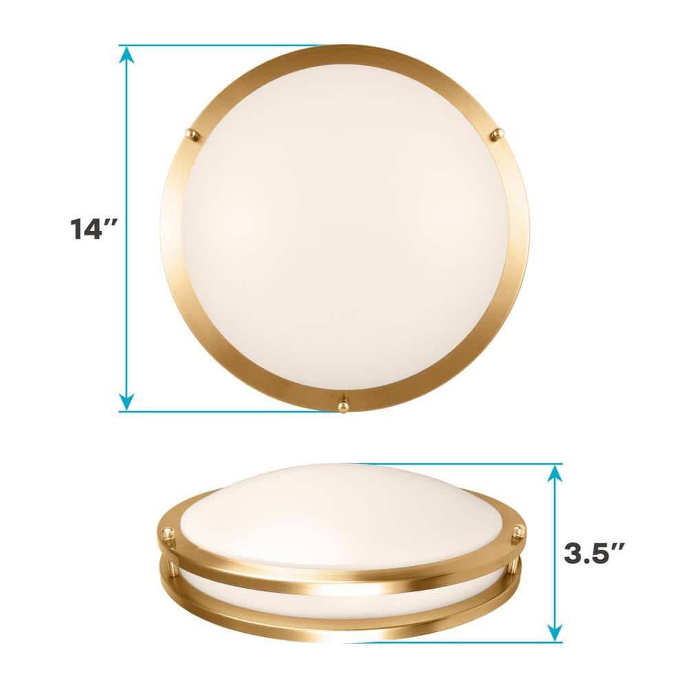 Elegant 14" Brushed Brass LED Flush Mount Ceiling Light with Dimmable 5 Color Options
