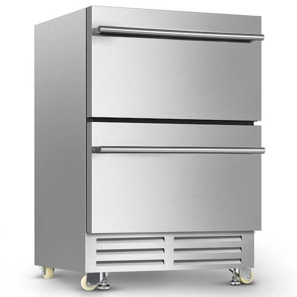 24 in. 4.9 cu. ft. 145 Cans (12 oz.) Built-In Outdoor Under Counter Drawer Beverage Fridge, Stainless Steel Door