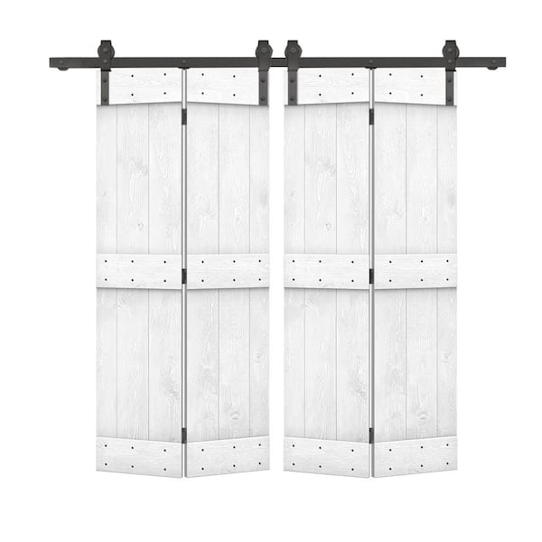 CALHOME 52 in. x 84 in. Mid-Bar Series Solid Core White Stained DIY Wood Double Bi-Fold Barn Doors with Sliding Hardware Kit