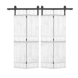Mid-Bar Pre Assembled 60 in. x 84 in. Solid Core White Stained Wood Double Bi-Fold Barn Doors with Sliding Hardware Kit