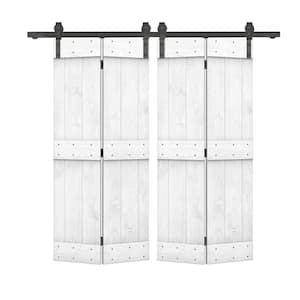 Mid-Bar Pre Assembled 64 in. x 84 in. Solid Core White Stained Wood Double Bi-Fold Barn Doors with Sliding Hardware Kit