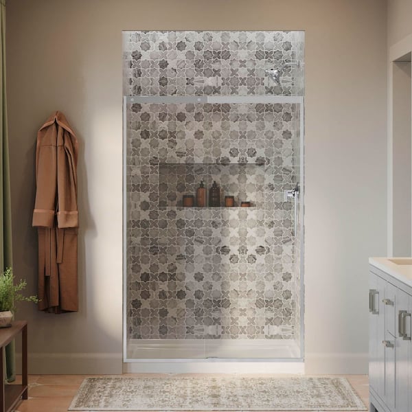 KOHLER Setra 45-48 in. W x 71 in. H Frameless Sliding Shower Door in Polished Silver with 1/4 in. Thick Crystal Clear Glass