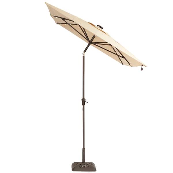 Hampton Bay 10 ft. x 6 ft. Aluminum Solar Outdoor Patio Umbrella in Cafe Tan