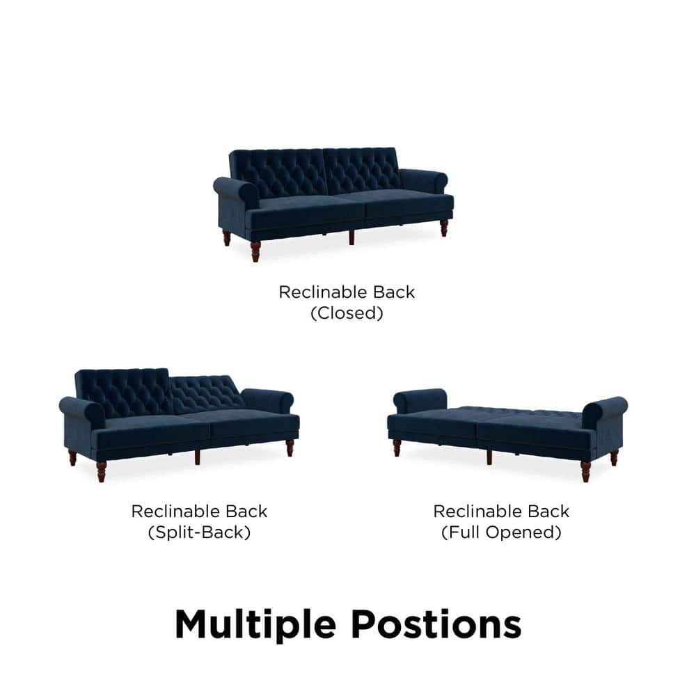 Cassidy Blue Velvet Twin Tufted Convertible Sofa Bed