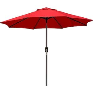 9 ft. Patio Beach Umbrella, Manual Push Button Tilt and Crank Garden Parasol in Red