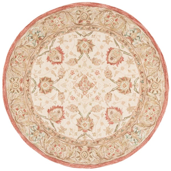 SAFAVIEH Anatolia Beige/Rust 6 ft. x 6 ft. Round Border Area Rug