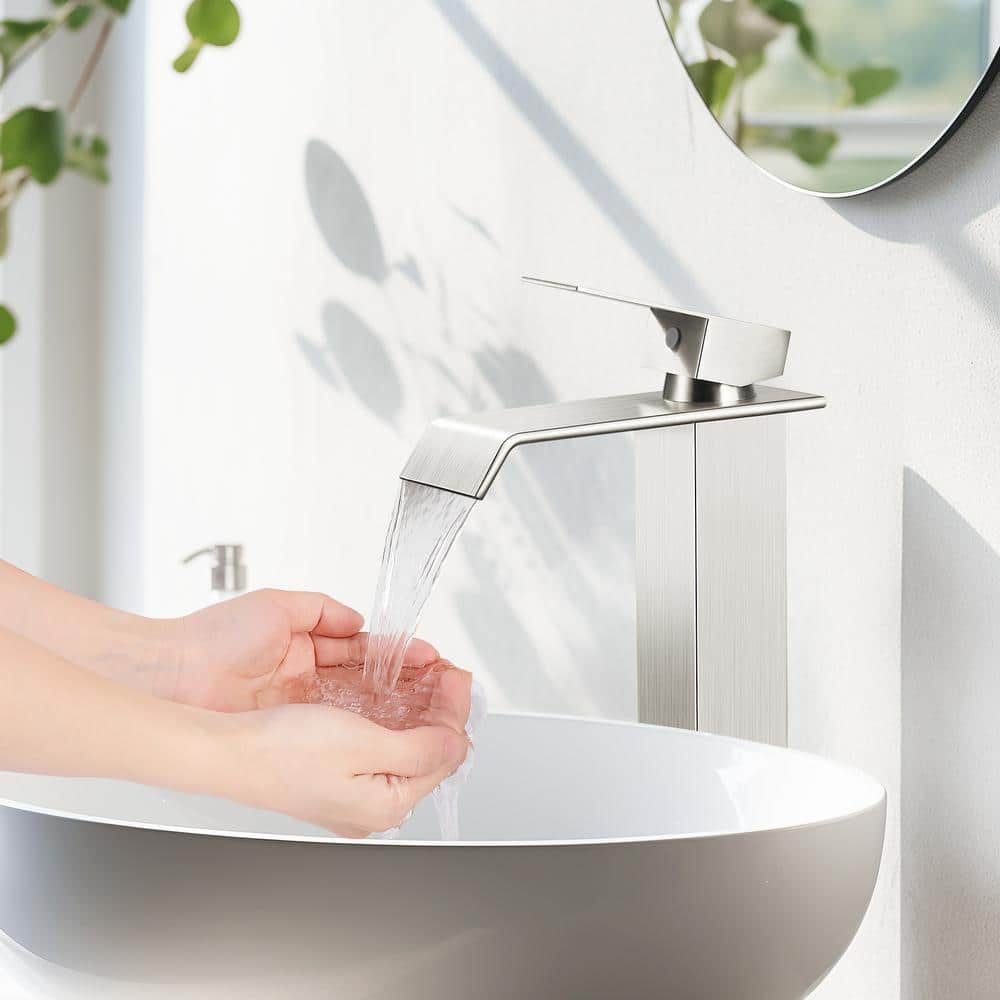 Brushed Nickel Single Handle Waterfall Vessel Sink Faucet