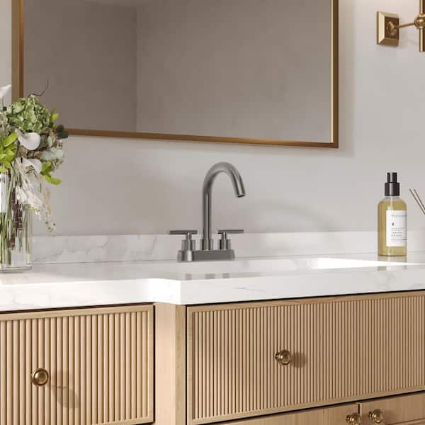4 in. Waterfall Centerset Double Handle High Arc Bathroom Faucet 1.0 GPM in Brushed Nickel Valve Included