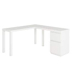 Northcott 59.685 in. L-Shaped White Computer Desk with File Storage
