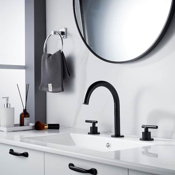 Modern 8 in. Widespread Double Handle Bathroom Faucet 3-Holes With Pop-Up Drain Assembly in Matte Black