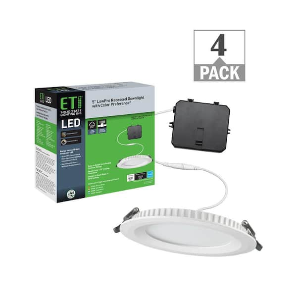 ETI LIGHTING 5 in. Canless Adjustable CCT Integrated LED Recessed Light Trim 900-Lumens 15-Watt New Construction Remodel (4-Pack)