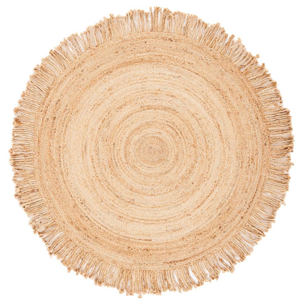 SAFAVIEH Braided Natural 4 ft. x 4 ft. Abstract Border Round Area Rug ...