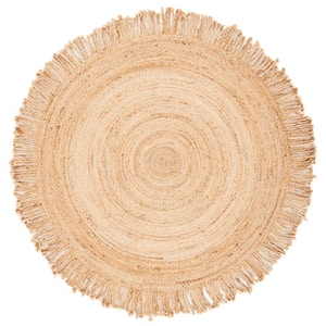Braided Natural 4 ft. x 4 ft. Abstract Border Round Area Rug