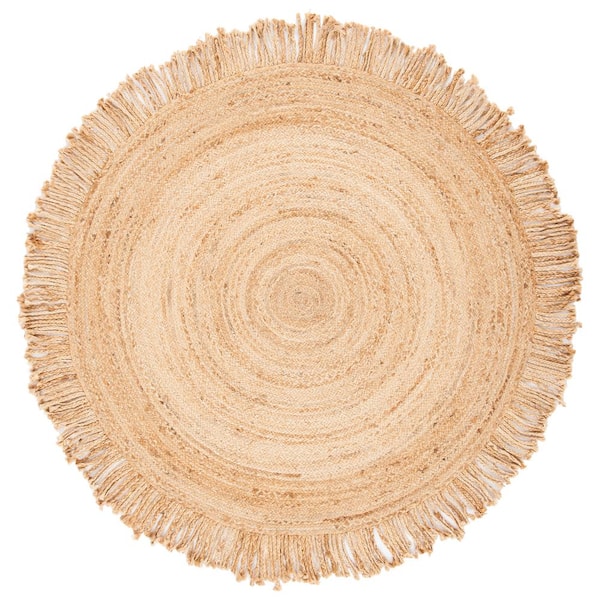 SAFAVIEH Braided Natural 4 ft. x 4 ft. Abstract Border Round Area Rug