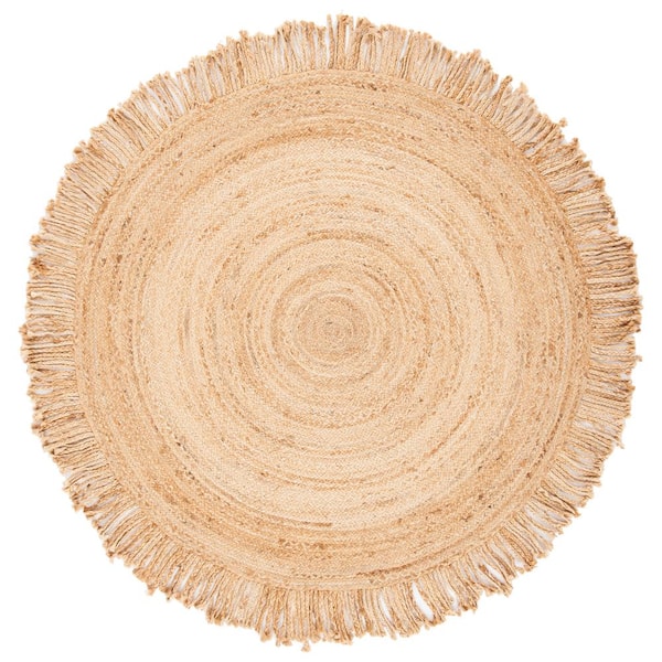 SAFAVIEH Braided Natural 5 ft. x 5 ft. Abstract Border Round Area Rug