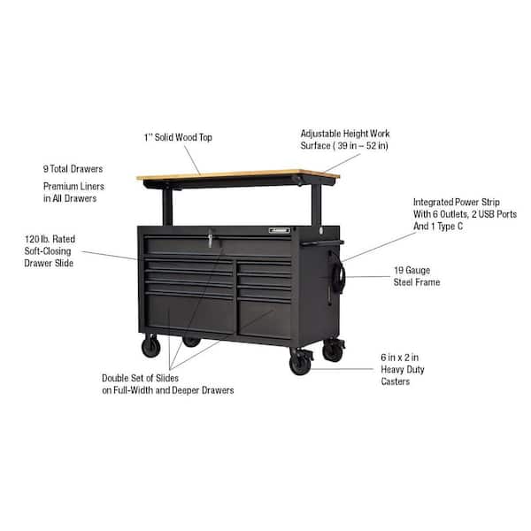Husky 52 in. W x 25 in. D Heavy Duty 9-Drawer Mobile Workbench