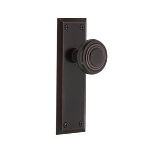 New York Plate 2-3/4 in. Backset Timeless Bronze Passage Hall/Closet Deco Door Knob