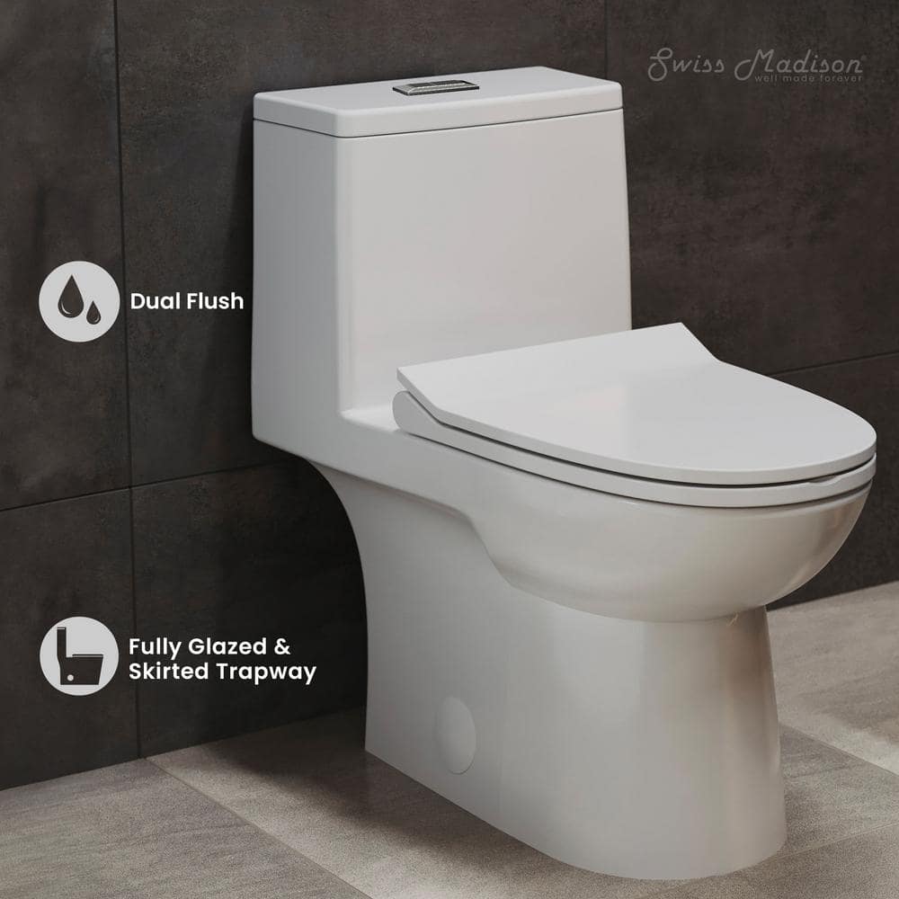 Daxton White Elongated Dual-Flush One-Piece Toilet