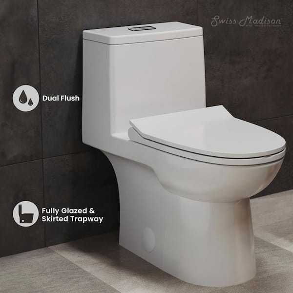 Daxton 1-piece 1.1/1.6 GPF Dual Flush Elongated Toilet in White Seat Included