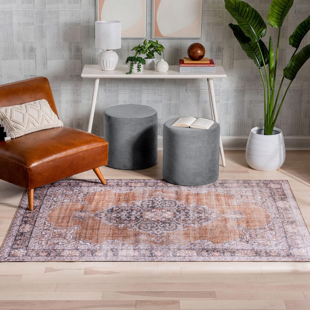 Rust and Gray Medallion 5' x 7' Washable Area Rug