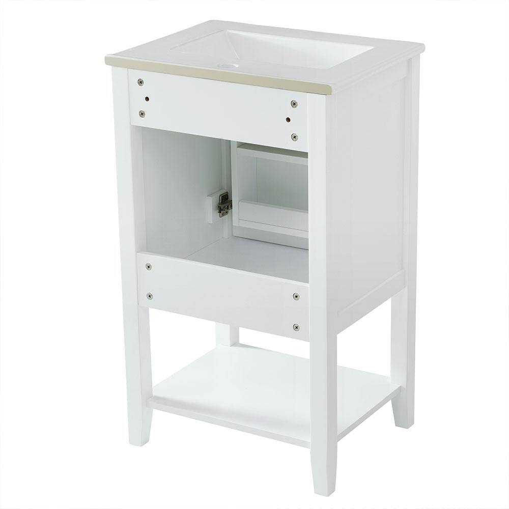 20 in. White Solid Wood Freestanding Bath Vanity with Ceramic Sink