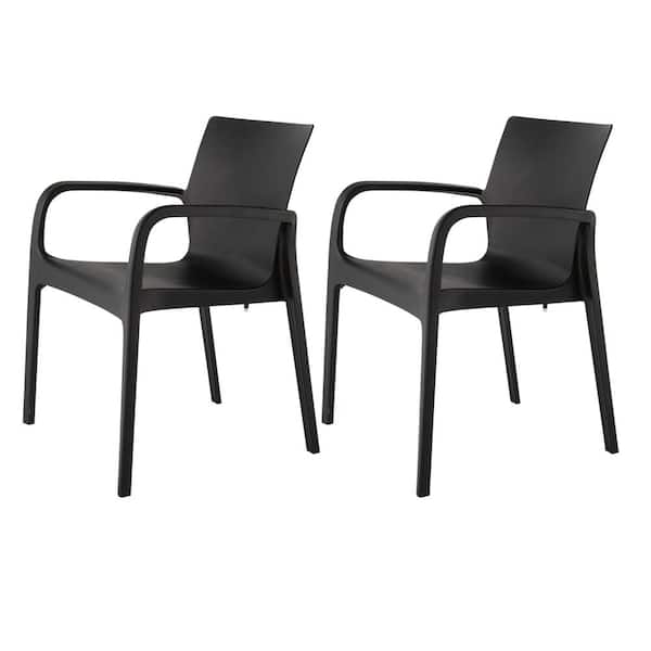 Lagoon Alissa Black Stackable Resin Outdoor Dining Armchair (2-Pack)