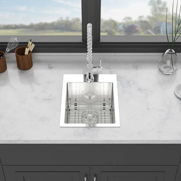 Modland Yunus 15 in. Drop-In Single Bowl 16-Gauge Brushed Nickel Black Stainless Steel Kitchen Sink with Drying Rack HDYuns947s - The Home Depot Modland Yunus 15 in. Drop-In Single Bowl 16-Gauge Brushed Nickel Black Stainless Steel Kitchen Sink with Drying Rack HDYuns947s - The Home Depot