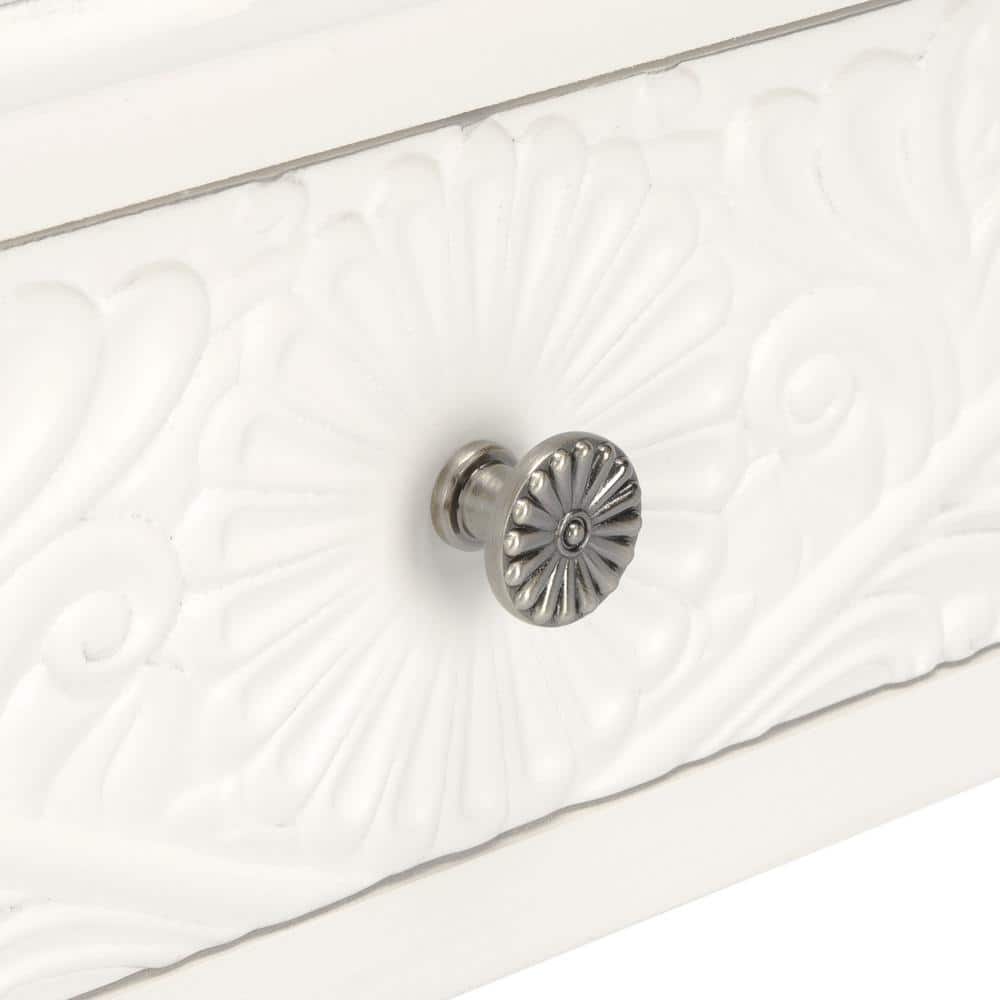 Distressed White Carved Wood Hallway Table with Storage