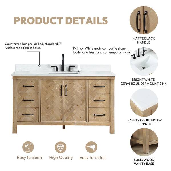 ROSWELL Javier 60 in. W x 22 in. D x 33.9 in. H Single Sink