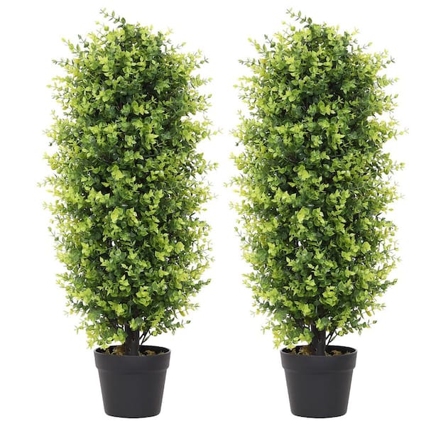 Zeus & Ruta 2 Pieces 3 ft. Artificial Topiary Cedar Tree, Fake Evergreen Plants for Front Porch Patio Decor