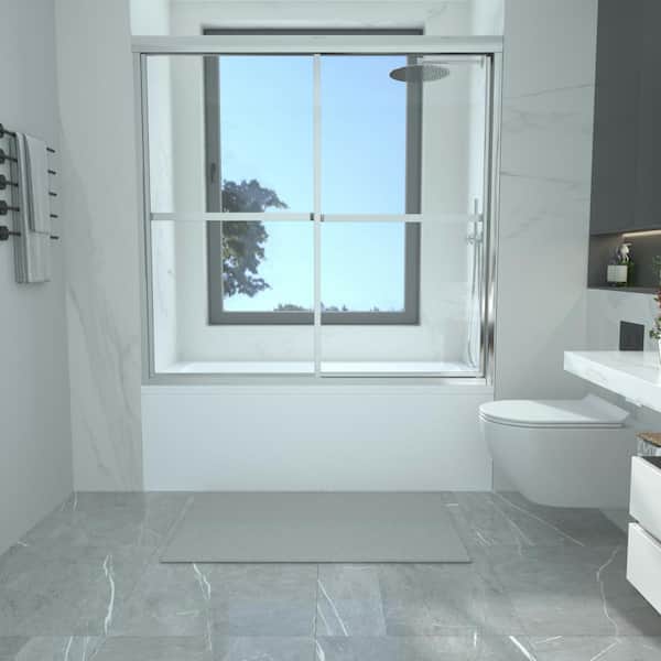 59 in. W x 56 in. H Sliding Framed Tub Door in Chrome with 1/8 in. Clear Tempered Glass