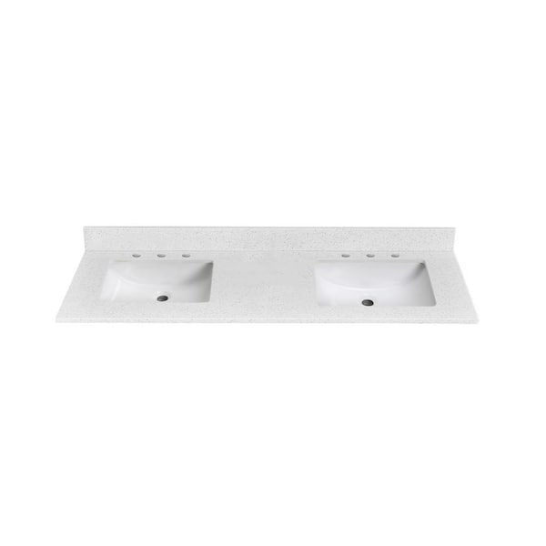 60 in. W x 22 in. D Quartz White Rectangular Double Sink Bathroom Vanity Top in Crystal white