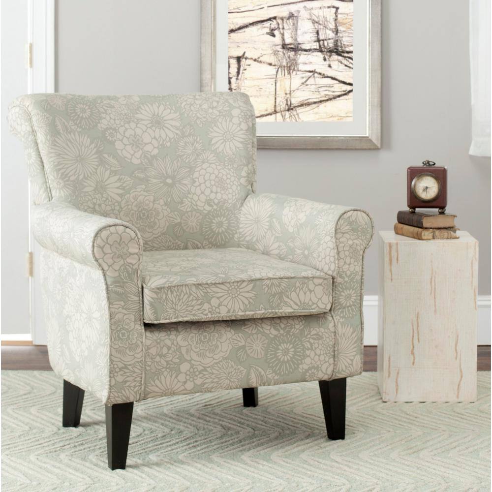 Ivory Floral Wood Accent Arm Chair