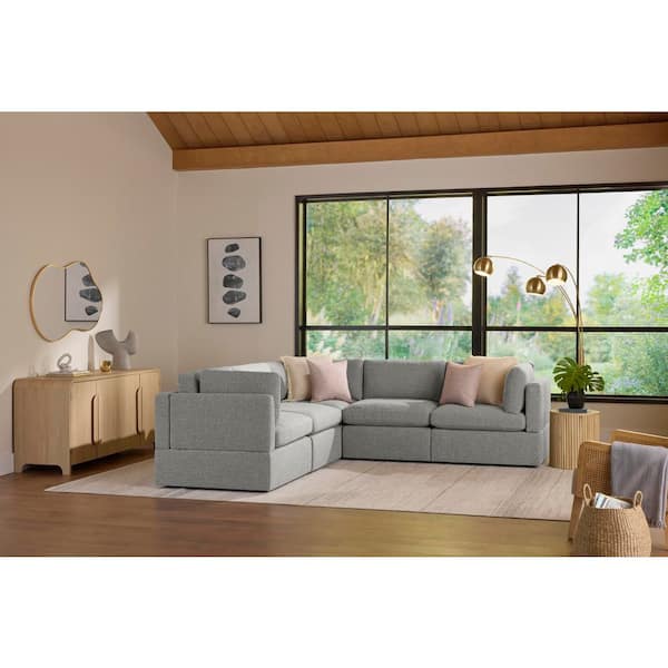 Thorton 105 in. Modular Track Arm Performance Fabric 5-Piece L-Shaped Sectional Sofa in Grey